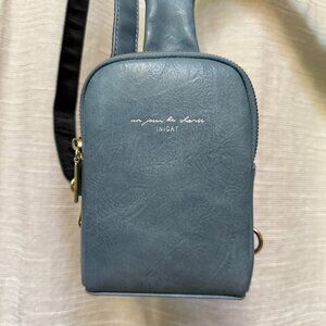 Inicat "Un Jour de Dance" Denim Blue Vegan Leather Crossbody Bag - Adjustable St